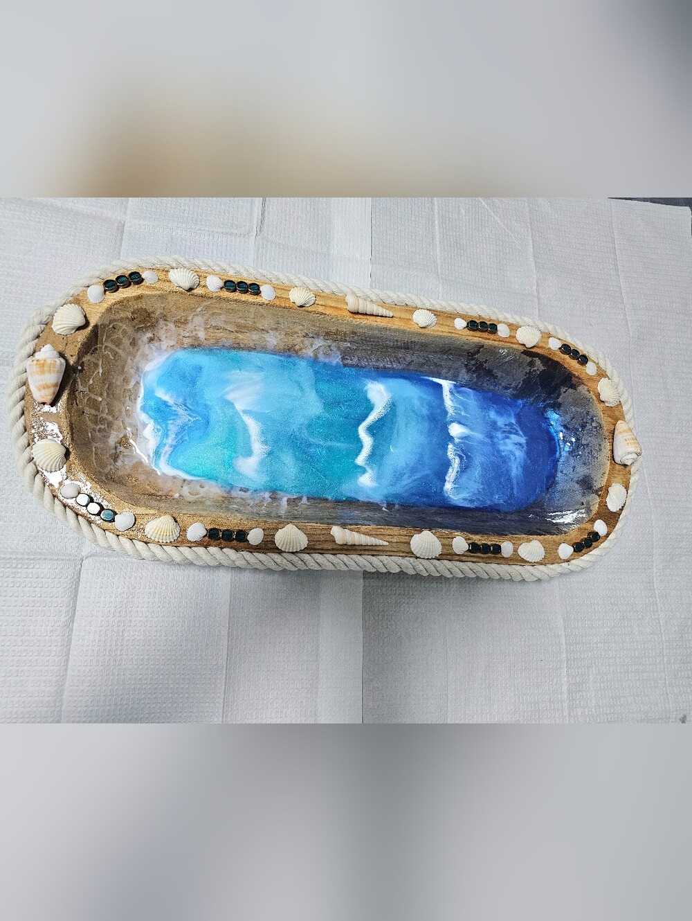 Blue Ocean Resin Decorative Wood Tray